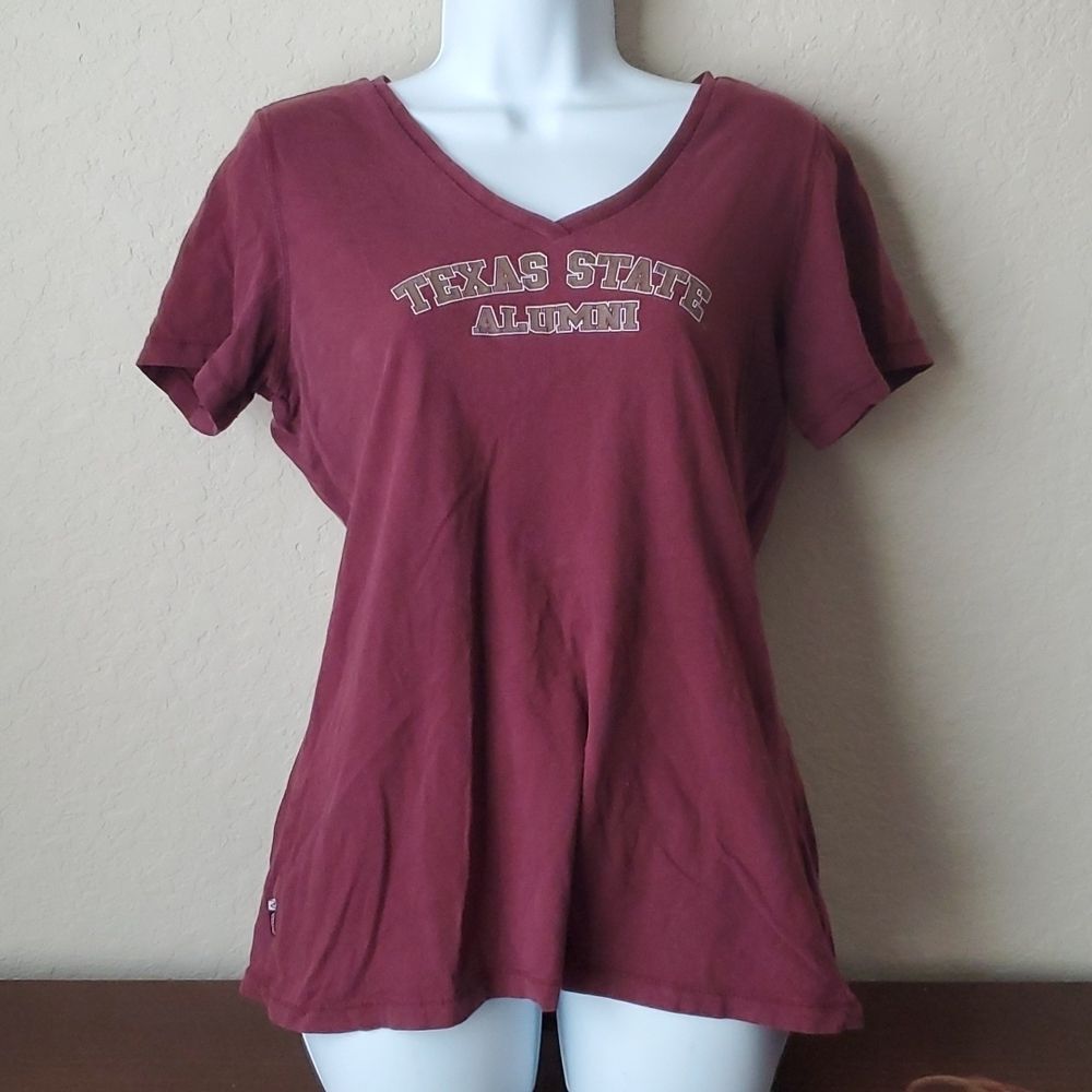 Antigua Texas State University Alumni V-Neck T-Shirt Women's XL Maroon**